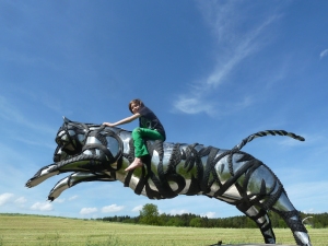 recycling edelstahl reifen Tiger Skulptur Kunstwerk